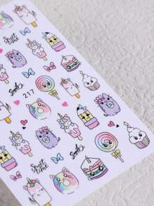 2 PCS Cute Unique Nail Design Candy Ice Cream Candy Drinking Pizza Pattern Lovely Nail Decals Cartoon 3D Self Adhesive Nail Art Stickers For Women Girl Manicure Accessories