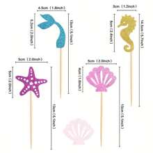 24pcs Creative Starfish, Seahorse, Shell, Mermaid Cake Topper Picks, Summer Mermaid Ocean Theme Birthday Party Decoration