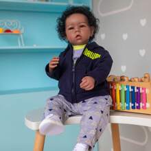 1PC 20 Inch /50 Cm Male Newborn Baby - Reborn Doll - Cute And Realistic Baby Toy, Long Curly Hair, Collectible Doll, With Stuffed Rabbit Doll, Halloween Christmas Birthday Gift - 藍色 - 查看 6