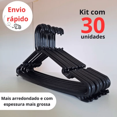 KIT COM 30 CABIDES STRONG MAIS GROSSO 8MM DE ESPESSURA, RESISTENTE E DURÁVEL, P/ JAQUETAS, CALÇAS, CAMISETAS