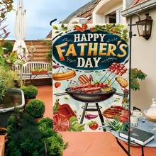 1pc Happy Father's Day Garden Flag, Double-Sided Barbecue & Tropical Design, Polyester, With Sleeve For Pole, Outdoor Patio Decor, Porch Decor, No Flag Pole, Ideal Gift For Dad