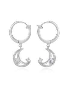 1pc S925 Silver Moon Shaped Stud Earrings With Hypoallergenic Cubic Zirconia, Suitable For Women, Mother's Day Gift