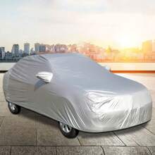 Silver Tone 170T Car Cover, Outdoor Anti-Scratch Heat Resistant Waterproof Car Covers For Automobiles All Weather Season UV Protection Snowproof Outside Full Cover Universal Up To 190'' - Silver - View 2