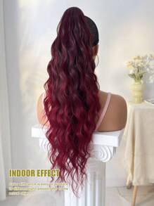 24-Inch Brown Long Wavy Heat-Resistant Synthetic Ponytail Hair Extensions, Claw Clip On, Suitable For Daily Wear, Black, Brown, Burgundy - Red Highlight - View 7