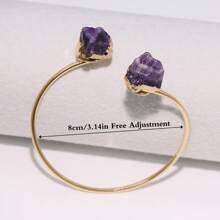 1 pieza Brazalete asimétrico de amatista natural ajustable para mujeres, con tarjeta de bendición como regalo