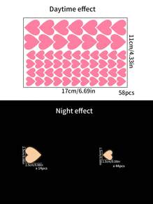 77pcs/58pcs Heart-Shaped Luminous Stickers For Bedroom, Home Decoration, Self-Adhesive Fluorescent Pink,Stickers,Wall Decal, Vinyl Decal For Home Decorations,Spring Decoration Items Refresh Your Home,Rama Decoration Stickers Gifts Birthday Graduation