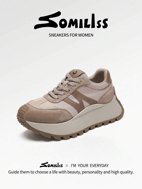 somiliss 1 para damskich butów sportowych, sznurowanych, zamszowych i z lycry, antypoślizgowych, oddychających, wygodnych butów do biegania, klasycznych, modnych, z grubą podeszwą, wzrost o 6 cm, buty do chodzenia na świeżym powietrzu, brązowe