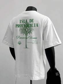 Men's New Tree Shadows Pattern Round Neck Casual Short-Sleeved T-Shirt With Casual Pants, Suitable For Travel/Vacation/Outdoor Camping/Sports - White - View 3