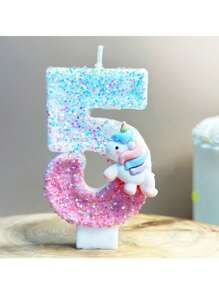 1 bunter Einhorn Kerze, blaue rosa digitale Kerze mit Pailletten, digitale 0-9 Geburtstagkerzen, geeignet für Geburtstagskuchen Dekoration, geeignet für Einhorn Themen Kuchendekorationskerzen, reine handgemachte DIY Kuchendekoration, die Position der kleinen Pailletten ist leicht unterschiedlich