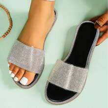 Women's Flat Sandals With Sparkly Diamond Decor For Everyday Wear