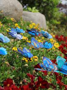 10/20pcs 8CM Double-Layer Butterfly Outdoor Garden Wooden Pegs Decoration, Random 3D Colorful Realistic Butterfly - Multicolor - View 8