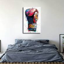 2D Wooden Framed Canvas Painting, Vibrant Boxing Glove Graffiti Canvas Art Print – Colorful, Inspirational Sports Wall Decor With "PULF" Detail, Modern Abstract Background, Ideal For Home Or Office - 彩色 - 查看 4