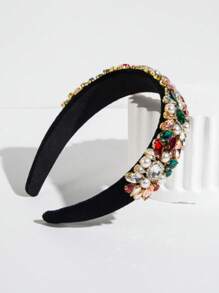 1 pièce Bandeau en velours décoré de strass et de perles dans un style baroque vintage et luxueux. Accessoire de cheveux orné de pierres précieuses pour femmes