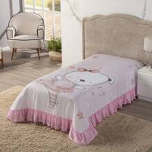 Colcha Estampada Cobre Leito Solteiro 1,70 X 2,30 Decoração, Quarto, Infantil, Menina, Menino. - Azul Empoeirado - Visão 2