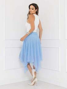 Elegance Polka Dot Tulle Midi Skirt Code 127 - Baby Blue - View 3
