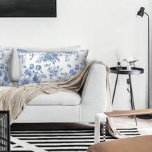 2pcs 12x20 Inch Stroke Blue And White Flower Pillowcase Vintage Floral Pillowcase Outdoor Decoration Waist Pillowcase Sofa Bed Sofa Cushion Home Decoration Double-Sided Without Pillow Core
