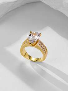 Gift Box Set Luxury Shiny Water Drop Cubic Zirconia Ring, High-End Women's Banquet, Wedding, Party Jewelry, Copper Material, Non-Fading, Hypoallergenic, Suitable For Holiday Gifts - Gold - View 3