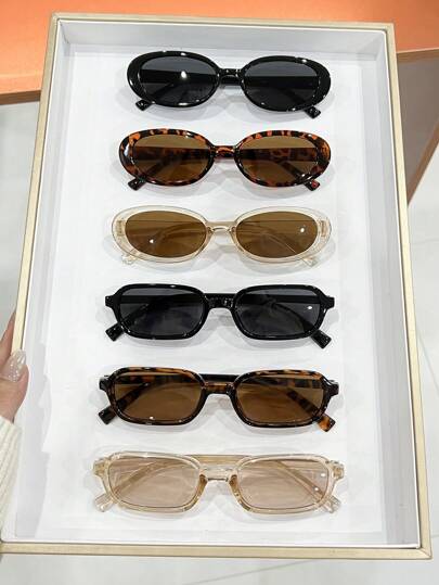6pcs Vintage Retro Oval Glasses Set, Fashionable Look For Women For Summer Beach Vacation,Outdoor,Travel