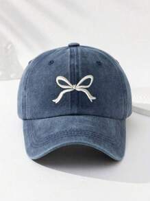 1pc Vintage Washed Embroidered Bow Baseball Cap, Fashion & Graceful Sun Hat For Women Outdoor