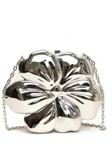 Women's Elegant Mini Flower Shaped Chain Crossbody Bag, Metallic Y2K Style Theme Party Shoulder Bag, Fashionable Novelty Shaped Bags, Versatile Small Mobile Phone Key Coin Purse, Portable Outdoor Travel Vacation Cosmetic Bags, Exquisite Floral Bag For Women