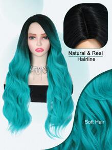 女士长款蓝色波浪假发，渐变蓝绿色波浪美人鱼假发，耐热多色合成编织假发，卷曲合成假发，适合日常和音乐节派对佩戴和出门假发 - 彩色 - 查看 15