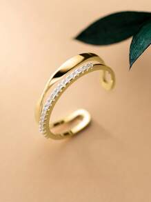 GAGAFEEL 1 件奢华时尚 S925 纯银弧形双层可调节锆石戒指，适合女士日常佩戴 - 金色 - 查看 6