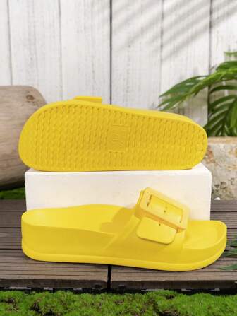 Chanclas de estilo europeo y americano con hebilla, suela gruesa de EVA, cómodas y casuales para uso en exteriores, con doble hebilla, ligeras y antideslizantes para mujer.