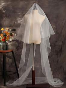 1 Pieza [Apariencia Etérea] Elegante Velo Nupcial Blanco de 3 Metros - Poliéster Suave, Capa Única, Diseño de Cola Larga Romántica, Adecuado para Bodas y Fotografía, Ropa Elegante y Elegante sin Peine para el Cabello para Mujeres - A - Ver 5