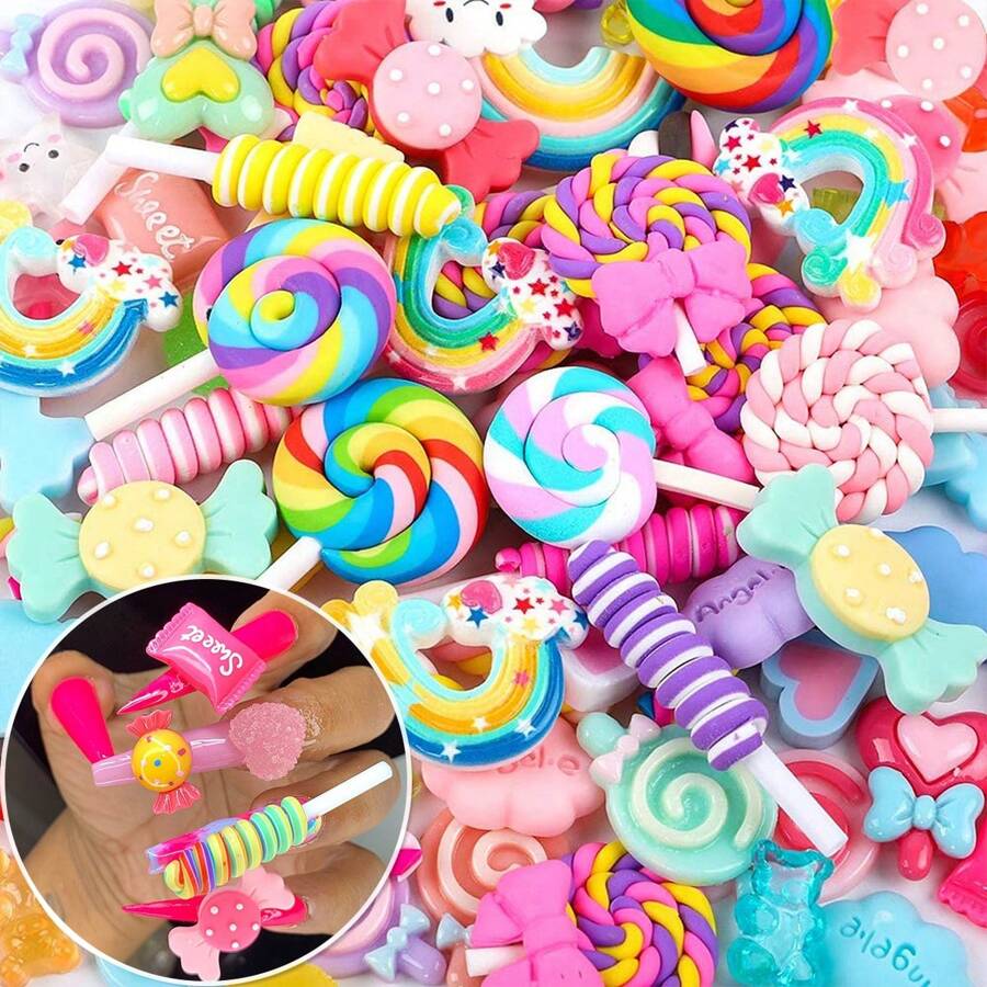 50/100pcs Resin Candy Nail Art Charms For Slime And Nails - Cute Fruits And Sweets Accessories For Crafts And Nail Art Decoration