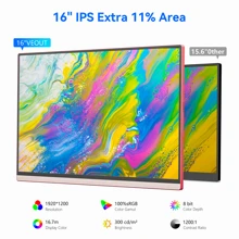 Veout Monitor portátil de 16", IPS, 1920 x 1200P, con USB-C, Freesync para juegos con soporte, disponible en cuatro colores, ultrafino de 0,3", ideal para viajes y oficina.