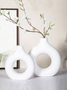1 件现代北欧风格甜甜圈花瓶 - 几何圆形设计家居客厅装饰，塑料花卉中心装饰