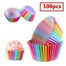 500/300/200/100 PC Rainbow Patterned Cake Paper Cups, Pancake Baking Cups, Family Party Themed Dessert Paper Cups, Birthday Party Main Cake Paper Cups And Oil Proof Paper, Kitchen Cake Making