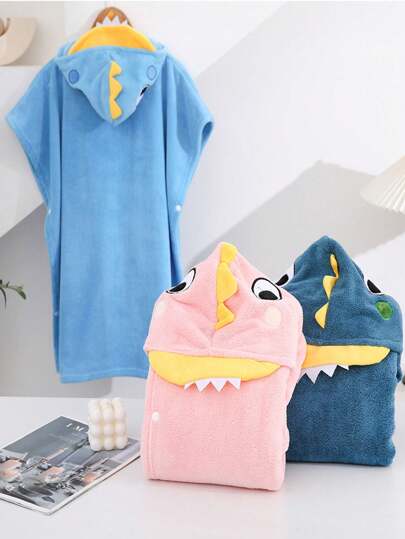 1pc Coral Fleece Dinosaur Design Bath Robe Set, Soft, Comfortable, Quick-Drying, Suitable For Bathing, Swimming And Other Occasions Summer,Holiday Home Bathroom Decor Beach Wear