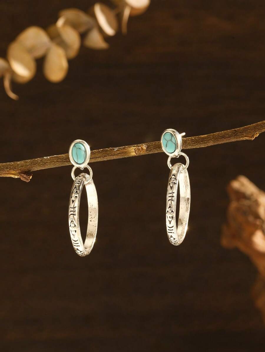 1 Đôi bông tai tròn màu ngọc lam Bohemian - Nhiều màu - Xem 1