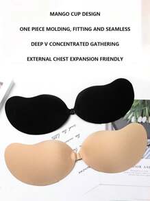 Classic Mango Shaped Adhesive Cleavage Enhancing Strapless Backless Invisible Bra Push Up Bra Inserts, Suitable For Dresses And Gowns - Black - View 7