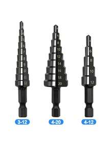 3入組鑽孔鑽頭套裝3-12 4-12 4-20高速鋼鈦鍍鑽孔鑽頭，木材孔切割器，錐形鑽孔，直槽鍍層