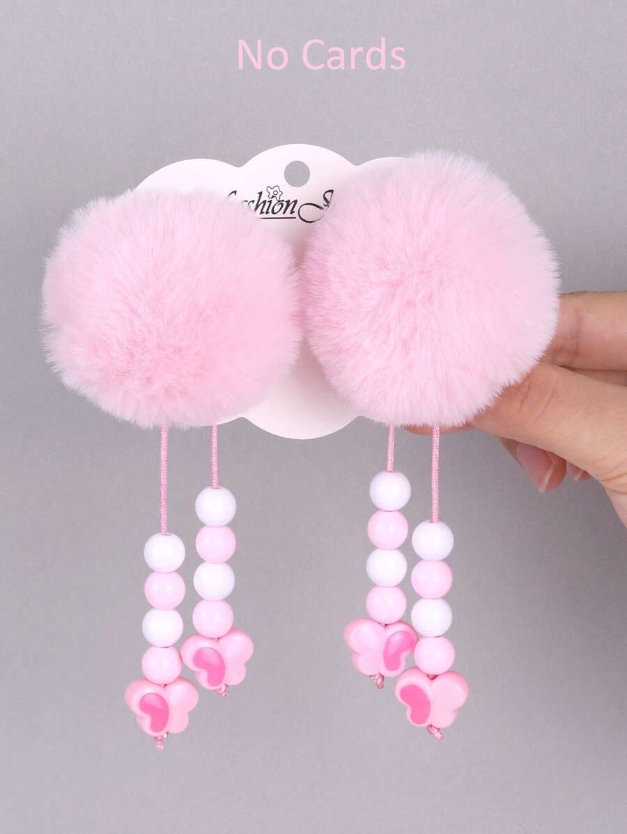 2pcs Toddler Hairball Hair Clips With Tassel,Soft And Cute Hairpins Hair Bows,Exquisite Hair Accessories For Daily Decoration(No Card)