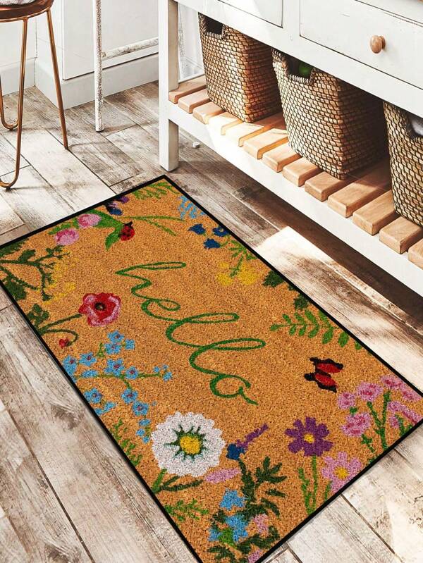 1 Peça Capacho de Entrada Retangular de Casca de Coco, Fibra Natural, Adequado para Uso Interno ou Externo - Decorativo Roteiro Olá Adequado para Decoração de Primavera, Outono e Inverno, Sala de Estar, Quarto, Cozinha, Banheiro e Varanda Tapete Interno Decoração de Banheiro Tapete de Banheiro Carpete de Chão Tapete Externo Capacho Acessórios de Banheiro Volta às Aulas