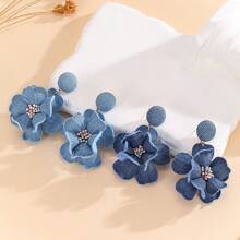 1 Pair Vintage Fabric Camellia Elegant Daily Commute Earrings