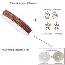 10ft (3m) Metal Chain Roll In Gold, Silver & Rose Gold Colors, With Pliers, Jump Rings & Lobster Clasps, For DIY Jewelry Making Of Necklaces, Bracelets, Anklets & Waist Chains, Available In 9 Colors (Slight Color Variations)