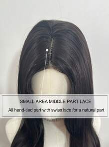 角色扮演前额蕾丝长波浪假发，中分假发，前额形蕾丝 4*1 棕黑色 26 英寸半编织日常自然、光滑、逼真假发 - 黑棕色 - 查看 6