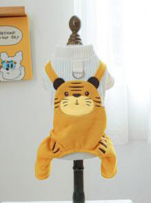 1pc Pet Outfit, Stylish & Cute Dog/Cat Clothes For Small Pets, Tiger Suspender Pants Warm & Comfortable For Autumn/Winter