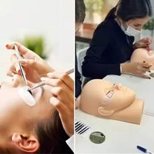 1 pieza Cabeza de maniquí para entrenamiento de extensión de pestañas - Modelo de práctica de extensión de pestañas - Modelo de práctica de masaje de belleza - Cabeza de muñeco para bordado de maquillaje - Material de silicona suave - Herramienta de extensión de pestañas - Multicolor - Ver 3