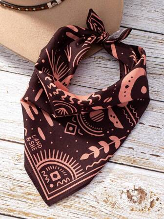 1 件女士涤纶复古风格围巾，100% 涤纶纤维，弹力方形披肩，透气防晒，无羽毛装饰颈巾，适合旅行