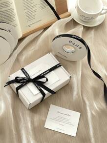 1cm Printed Polyester Ribbon, Gift Packaging Ribbon, Variety Of Flower & English Letter Printed Ribbons, Satin Ribbon For Mother's Day, Valentine's Day, Gift Wrapping And Decoration, Milky White - Black - View 9