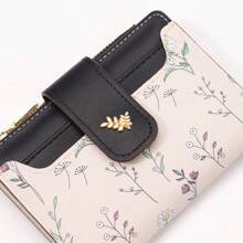 Suphiar Elegant Floral Print Metal Button Small Bifold Wallet For Women Wallet Mini Wallet Purse Wallet Small Wallet