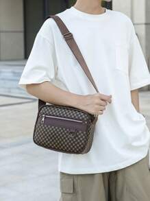 High Quality Vintage Print PU Leather Men's Business Shoulder Bag, Simple Classic Crossbody Bag, Fashionable Casual Shoulder Bag For Women, Multifunctional American Style Textured Shoulder Bag Valentine'S Day