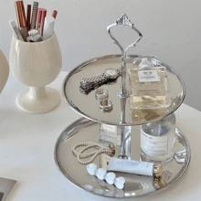 1PC Double Layer Tray Storage Tray, Accessory Storage Tray, Decorative Desktop Saving Space - Silver - View 2