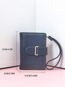 MINGYOU 1pc Mini Snap Button Zipper Wallet Credit Card Holder Purse Multifunctional PU Portable Document Organizer Wallet Purse Wallet Mini Wallet Small Wallet Wristlet - Blue - View 7