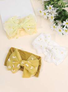 3件套雏菊发箍，可爱花朵蝴蝶结发箍，白色雪纺蝴蝶结发箍，弹性发圈，儿童及婴儿发饰 - 彩色 - 查看 5